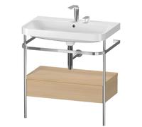 Duravit Happy D.2 Plus c-shaped Set avec console métallique et tiroir, 775x490mm, 2 trous pour robinetterie, HP4842E7171, Couleur: Placage chêne méditerranéen en bois véritable