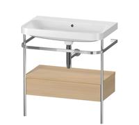 Duravit Happy D.2 Plus c-shaped Set avec console métallique et tiroir, 775x490mm, sans trou pour robinetterie, HP4842N7171, Couleur: Placage chêne méditerranéen en bois véritable