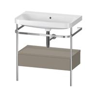 Duravit Happy D.2 Plus c-shaped Set avec console métallique et tiroir, 775x490mm, sans trou pour robinetterie, HP4842N9292, Couleur: Gris pierre Vernis satiné mat Soie