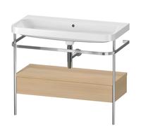 Duravit Happy D.2 Plus c-shaped Set avec console métallique et tiroir, 975x490mm, sans trou pour robinetterie, HP4843N7171, Couleur: Placage chêne méditerranéen en bois véritable
