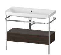 Duravit Happy D.2 Plus c-shaped Set avec console métallique et tiroir, 975x490mm, sans trou pour robinetterie, HP4843N6969, Couleur: Noyer brossé Placage bois véritable