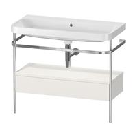 Duravit Happy D.2 Plus c-shaped Set avec console métallique et tiroir, 975x490mm, sans trou pour robinetterie, HP4843N3939, Couleur: Laque mate en soie Nordic White