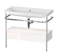 Duravit Happy D.2 Plus c-shaped Set avec console métallique et tiroir, 975x490mm, sans trou pour robinetterie, HP4843N2222, Couleur: Décor blanc brillant