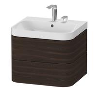 Duravit Happy D.2 Plus c-shaped Set suspendu, 575x490mm, 2 tiroirs, 2 trous pour robinetterie, HP4345E6969, Couleur: Noyer brossé Placage bois véritable