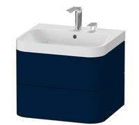 Duravit vasque à poser Happy D.2 Plus HP4345E9898 57,5 x 49 cm, 2 trous robinetterie, finition satinée bleu nuit, 2 tiroirs