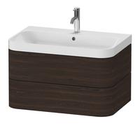 Duravit Happy D.2 Plus c-shaped Set suspendu,775x490mm, 2 tiroirs, 1 trou pour robinetterie, HP4347O6969, Couleur: Noyer brossé Placage bois véritable