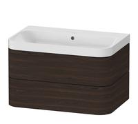 Duravit Happy D.2 Plus c-shaped Set suspendu, 775x490mm, 2 tiroirs, sans trou pour robinetterie, HP4347N6969, Couleur: Noyer brossé Placage bois véritable