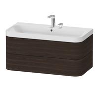 Duravit Happy D.2 Plus c-shaped Set suspendu, 975x490mm, 2 tiroirs, 2 trous pour robinetterie, HP4348E6969, Couleur: Noyer brossé Placage bois véritable