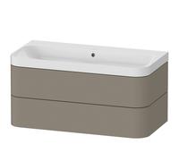 Duravit Happy D.2 Plus c-shaped Set suspendu, 975x490mm, 2 tiroirs, sans trou pour robinetterie, HP4348N9292, Couleur: Gris pierre Vernis satiné mat Soie