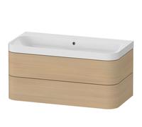 Duravit Happy D.2 Plus c-shaped Set suspendu, 975x490mm, 2 tiroirs, sans trou pour robinetterie, HP4348N7171, Couleur: Placage chêne méditerranéen en bois véritable