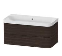 Duravit Happy D.2 Plus c-shaped Set suspendu, 975x490mm, 2 tiroirs, sans trou pour robinetterie, HP4348N6969, Couleur: Noyer brossé Placage bois véritable