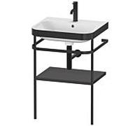 Duravit Happy D.2 Plus combinaison lavabo pour meuble HP4735O8080 57,5 x 49 cm, trou pour robinetterie 2000 , graphite super mat, avec console en métal