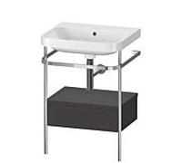 Duravit Happy D.2 Plus combinaison lavabo pour meuble HP4840N8080 57,5 x 49 cm, sans trou pour robinetterie, graphite super mat, avec console en métal