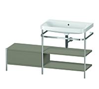 Combinaison lavabo pour meuble Duravit Happy D.2 Plus HP4847N9292 140 x 49 cm, sans trou pour robinetterie, finition satinée gris pierre, avec console en métal