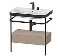 Duravit Meuble lavabo Happy D.2 Plus – 775×490 mm, 2 trous, c-bonded, console métal, décor lin