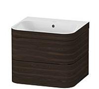 Duravit Happy D.2 Plus meuble sous-lavabo HP4635N6969 57,5 x 49 cm, sans trou pour robinetterie, noyer brossé, 2 tiroirs