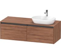 Duravit Ketho.2 bâti-support de lavabo sur console suspendu découpe de la vasque à droite, 1400x459x550mm, 2 tiroirs, K24888R79790000, Couleur: Décor noyer naturel