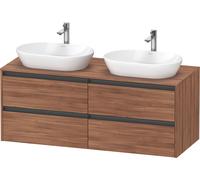 Duravit Ketho.2 bâti-support de lavabo sur console suspendu, découpe du bassin des deux côtés, 1400x568x550mm, 4 tiroirs, K24898B79790000, Couleur: Décor noyer naturel
