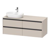 Duravit Ketho 2 meuble bas pour lavabo incl. plan console avec 4 tiroirs pour vasque à poser à gauche 140x55x56.8cm avec poignées anthracite taupe mat K24898L91910000
