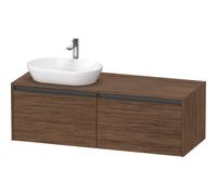Duravit Ketho 2 meuble bas sous-lavabo avec plan de consolation avec 2 tiroirs pour vasque à poser à gauche 140x55x45.9cm avec poignées anthracite noyer foncé mat K24888L21210000