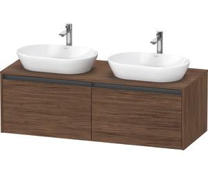 Duravit Ketho.2 Meuble sous-lavabo à colonnes suspendu, découpe du bassin des deux côtés, 1400x459x550mm, 2 tiroirs, K24888B21210000, Couleur: DÃ©cor noyer foncÃ©