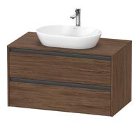 Duravit Ketho 2 meuble sous-lavabo avec plan console avec 2 tiroirs 100x55x56.8cm avec poignées anthracite noyer foncé mat K24896021210000
