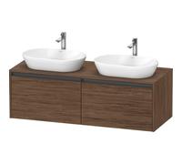 Duravit Ketho 2 meuble sous-lavabo avec plan console avec 2 tiroirs pour vasques à poser doubles 140x55x45.9cm avec poignées noyer foncé mat anthracite K24888B21210000