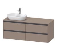 Duravit Ketho 2 meuble sous-lavabo avec plan console avec 4 tiroirs pour vasque à poser à gauche 140x55x56.8cm avec poignées anthracite Linnen mat K24898L75750000