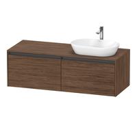 Duravit Ketho 2 meuble sous-lavabo avec plan de console avec 2 tiroirs pour vasque à poser à droite 140x55x45.9cm avec poignées anthracite noyer foncé mat K24888R21210000