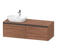 Duravit ketho 2 meuble sous lavabo avec plaque console et 2 tiroirs pour lavabo à gauche 140x55x45.9cm avec poignées noyer anthracite mat K24888L79790000