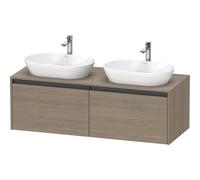 Duravit Ketho 2 meuble sous-lavabo avec plaque console incluse avec 2 tiroirs pour lavabos doubles 140x55x45.9cm avec poignées chêne anthracite terra mat K24888B35350000