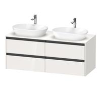 Duravit Ketho 2 meuble sous-lavabo incluant plateau console avec 4 tiroirs pour vasque à poser à gauche 140x55x56,8cm avec poignées anthracite blanc brillant K24898L22220000