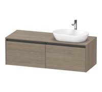 Duravit Ketho 2 meuble sous-lavabo y compris plan console avec 2 tiroirs pour lavabo à droite 140x55x45.9cm avec poignées chêne anthracite terra mat K24888R35350000