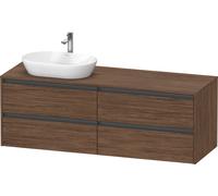 Duravit Ketho.2 plan de toilette sur console, découpe du bassin à gauche, 1600x568x550mm, 4 tiroirs, K24899L21210000, Couleur: DÃ©cor noyer foncÃ©