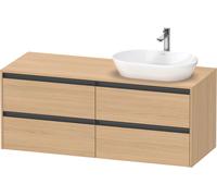 Duravit Ketho.2 plan de toilette sur console suspendu, découpe de la vasque à droite, 1400x568x550mm, 4 tiroirs, K24898R30300000, Couleur: Décor chêne naturel