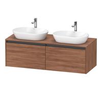 Duravit ketho meuble sous 2 lavabos avec plaque console et 2 tiroirs pour double lavabo 140x55x45.9cm avec poignées noyer anthracite mate K24888B79790000