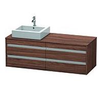 Duravit Ketho Meuble sous-vasque sur console suspendu, 1400x496x550 mm, 4 tiroirs, pour 2 vasques à poser, position à gauche, KT6657L2121, Couleur: Décor noyer foncé