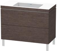 Duravit Vasque L-Cube LC6938N7272 100×48 cm sans trou chêne foncé brossé 2 coulissants sur pied