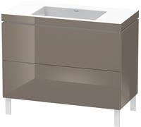 L-Cube Duravit vasque LC6938N8989 100 x 48 cm, sans trou pour robinet, gris flanelle brillant, 2 coulissants, sur pied