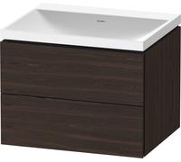 Duravit L-Cube c-shaped Ensemble suspendu, 2 tiroirs, sans trop-plein, sans trou pour robinetterie, 600x480x480mm, LC6950N69690000, Couleur: Noyer brossé Placage bois véritable