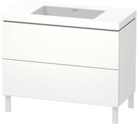 Duravit L-Cube meuble lavabo c-bonded avec socle posé au sol, 100x48 cm, 2 tiroirs, sans trop-plein, sans trou de robinet, LC6938N4747, Couleur: Laque brillante Bleu Pierre