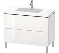 Duravit L-Cube meuble lavabo c-bonded avec socle posé au sol, 100x48 cm, 2 tiroirs, sans trop-plein, sans trou de robinet, LC6938N8989, Couleur: Laque haute brillance Gris Flanelle