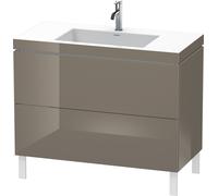 Duravit L-Cube meuble lavabo c-bonded avec socle sur pied, 100x48 cm, 2 tiroirs, sans trop-plein, 1 trou pour robinet, LC6938O8989, Couleur: Laque haute brillance Gris Flanelle