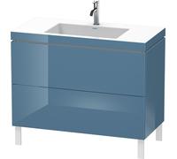 Duravit L-Cube meuble lavabo c-bonded avec socle sur pied, 100x48 cm, 2 tiroirs, sans trop-plein, 1 trou pour robinet, LC6938O4747, Couleur: Laque brillante Bleu Pierre