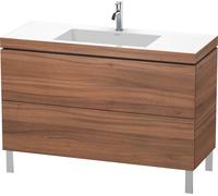 Duravit L-Cube meuble lavabo c-bonded avec socle sur pied, 120x48 cm, 2 tiroirs, sans trop-plein, 1 trou pour robinet, LC6939O7979, Couleur: Décor noyer naturel