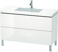 Duravit L-Cube meuble lavabo c-bonded avec socle sur pied, 120x48 cm, 2 tiroirs, sans trop-plein, 1 trou pour robinet, LC6939O2222, Couleur: Décor blanc brillant