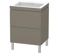 Duravit L-Cube meuble lavabo c-bonded avec socle sur pied, 60x48 cm, 2 tiroirs, sans trop-plein, sans trou de robinet, LC6936N9090, Couleur: Flanelle Vernis gris satiné mat soyeux