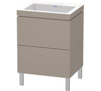 Duravit L-Cube meuble lavabo c-bonded avec socle sur pied, 60x48 cm, 2 tiroirs, sans trop-plein, sans trou de robinet, LC6936N4343, Couleur: Décor basalte mat