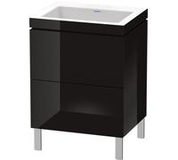 Duravit L-Cube meuble lavabo c-bonded avec socle sur pied, 60x48 cm, 2 tiroirs, sans trop-plein, sans trou de robinet, LC6936N4040, Couleur: Laque noire brillante