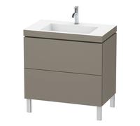 Duravit L-Cube meuble lavabo c-bonded avec socle sur pied, 80x48 cm, 2 tiroirs, sans trop-plein, 1 trou pour robinet, LC6937O9090, Couleur: Flanelle Vernis gris satiné mat soyeux